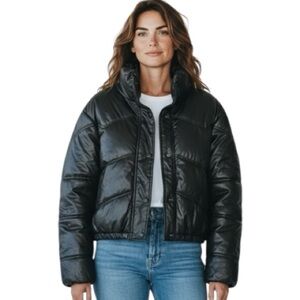 EUC ZARA Puffer, Moto Jacket, Faux Leather, Coat, Winter, Chunky, Thick, Sz XS